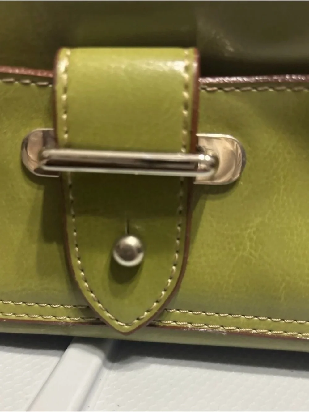 Rina Rich Olive Green Leather Wristlet with Front Buckle